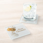 Gold and White Christmas Balls Custom Text Glazen Onderzetter (Schuin)