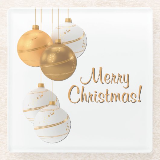 Gold and White Christmas Balls Custom Text Glazen Onderzetter (Voorkant)
