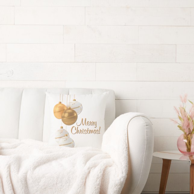 Gold and White Christmas Balls Custom Text Kussen (Bank)