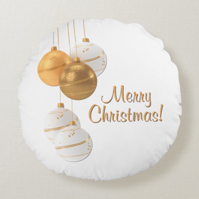 Gold and White Christmas Balls Custom Text Rond Kussen (Voorkant)