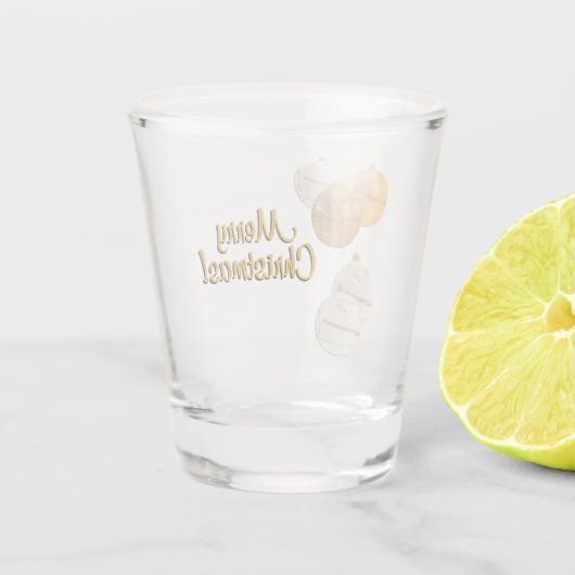 Gold and White Christmas Balls Custom Text Shot Glas (Achterkant)