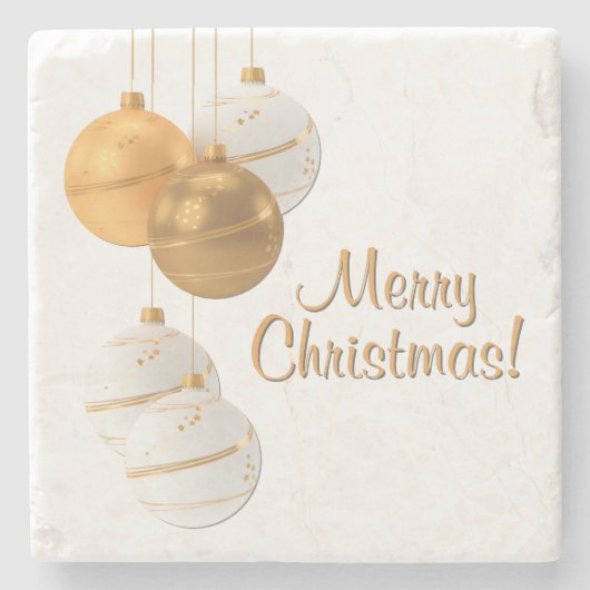 Gold and White Christmas Balls Custom Text Stenen Onderzetter (Voorkant)
