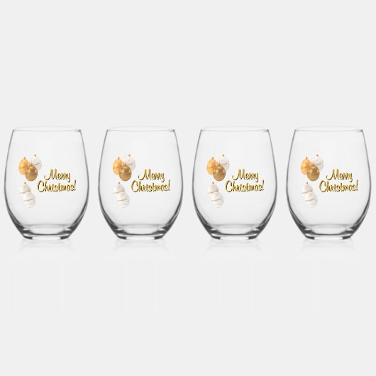 Gold and White Christmas Balls Custom Text Wijnglas Zonder Voet (Voorkant)