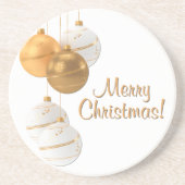 Gold and White Christmas Balls Custom Text Zandsteen Onderzetter (Voorkant)