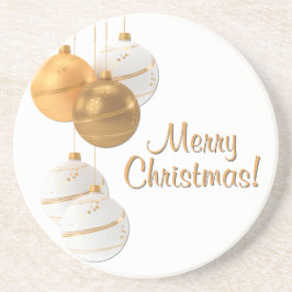 Gold and White Christmas Balls Custom Text Zandsteen Onderzetter