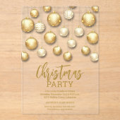 Gold and White Christmas Tree Ornaments Acryl Uitnodigingen (Voorkant)