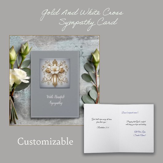 Gold And White Cross Sympathy Kaart