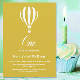 Gold and White Hot Air ballon, eerste verjaardag Kaart