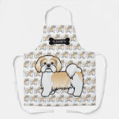Gold and White Lhasa Apso Cartoon Dog & Name Schort (Voorkant)
