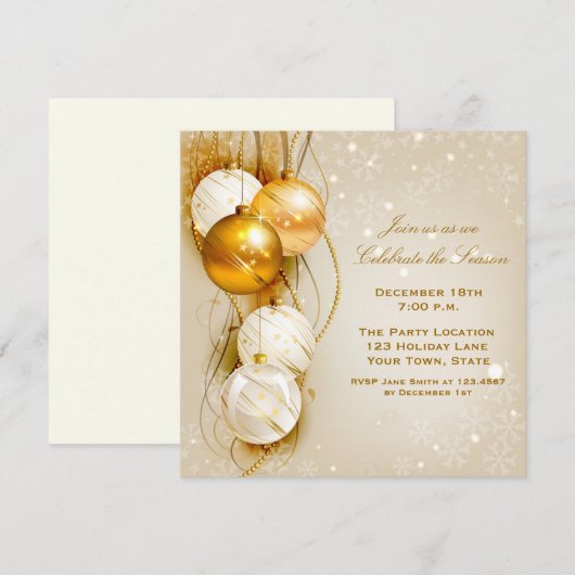 Gold and White Ornaments Holiday Invitation Kaart (Voorkant / Achterkant)