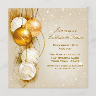 Gold and White Ornaments Holiday Invitation Kaart