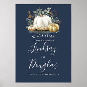 Gold and White Pumpkins Fall Wedding Welcome Sign Poster