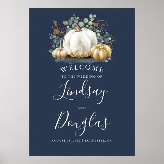 Gold and White Pumpkins Fall Wedding Welcome Sign Poster (Voorkant)