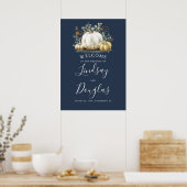 Gold and White Pumpkins Fall Wedding Welcome Sign Poster (Keuken)
