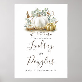Gold and White Pumpkins Fall Wedding Welcome Sign Poster