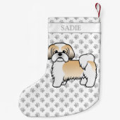 Gold and White Shih Tzu Cartoon Dog & Name Kleine Kerstsok (Achterkant)