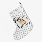 Gold and White Shih Tzu Cartoon Dog & Name Kleine Kerstsok (Achterkant (Hangend))
