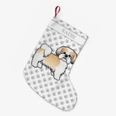 Gold and White Shih Tzu Cartoon Dog & Name Kleine Kerstsok (Voorkant (Hangend))