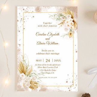 Gold and White Simple Elegant Wedding Kaart