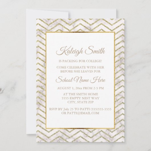 Gold and White Trunk Party "Off to College" uitnod Kaart (Voorkant)