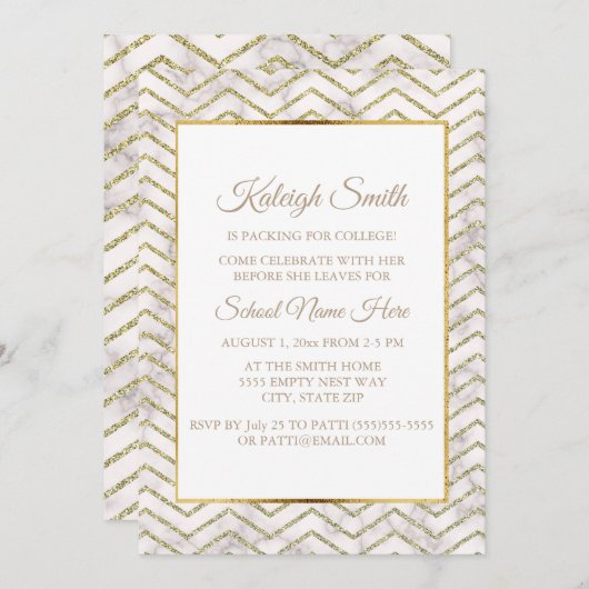 Gold and White Trunk Party "Off to College" uitnod Kaart (Voorkant / Achterkant)