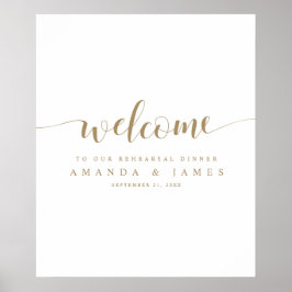 Gold and White Wedding Rehearsal Dinner Welcome Poster