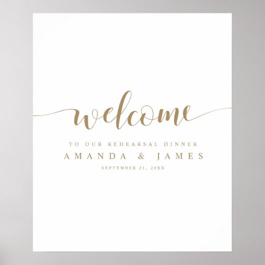 Gold and White Wedding Rehearsal Dinner Welcome Poster (Voorkant)