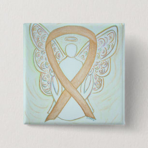 Gold Angel Awareness Ribbon Art Pin Vierkante Button 5,1 Cm