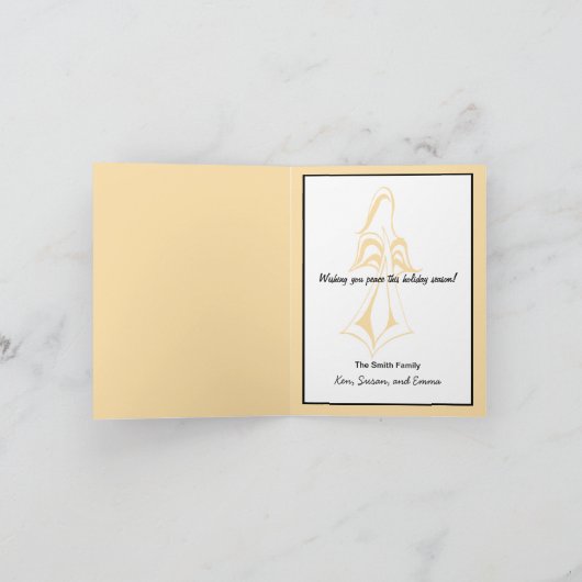 Gold Angel op zwart gevouwen vakantie Kaart (Binnen)