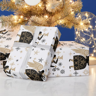Gold Angel Stars Kerstkerst Carol Folkart Cadeaupapier