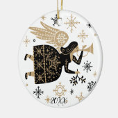 Gold Angel Stars Kerstkerst Carol Folkart Keramisch Ornament (Links)