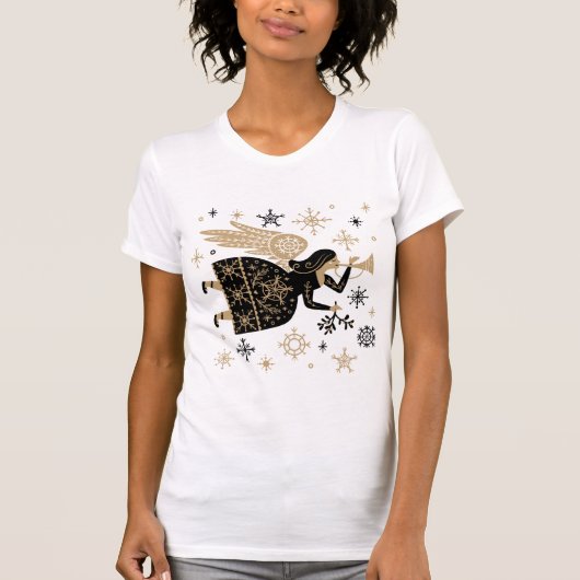 Gold Angel Stars Kerstkerst Carol Folkart T-shirt (Voorkant)