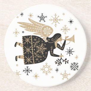 Gold Angel Stars Kerstmis Carol Folkart Square Zandsteen Onderzetter