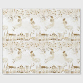 Gold Angel Village Star Dust Gift Wrapping Paper Cadeaupapier (Vlak)