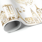 Gold Angel Village Star Dust Gift Wrapping Paper Cadeaupapier (Rol Hoek)