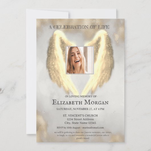 Gold Angel Wings Foto Goud Viering van het Leven Kaart (Voorkant)