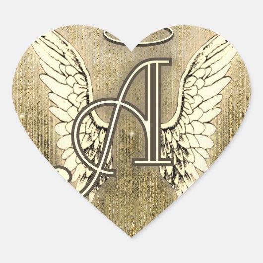 Gold Angel Wings Heart Letter A Hart Sticker (Voorkant)