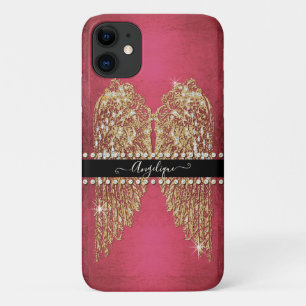 Gold Angel Wings Hot Pink Folie Kijk diamantjuwele Case-Mate iPhone Case