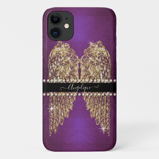 Gold Angel Wings Paarse Folie Kijk uit diamantjuwe Case-Mate iPhone Case (Achterkant)