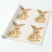 Gold Angel Wrapping Paper Cadeaupapier (Uitgerold)
