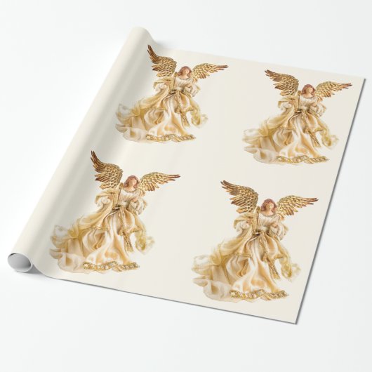 Gold Angel Wrapping Paper Cadeaupapier (Uitgerold)
