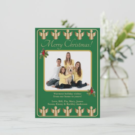 Gold Angels kerstfoto Feestdagenkaart (Staand voorkant)