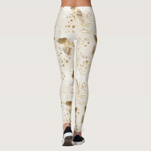 Gold Angels op witte Leggings (Achterkant)