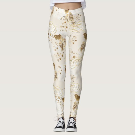 Gold Angels op witte Leggings (Voorkant)