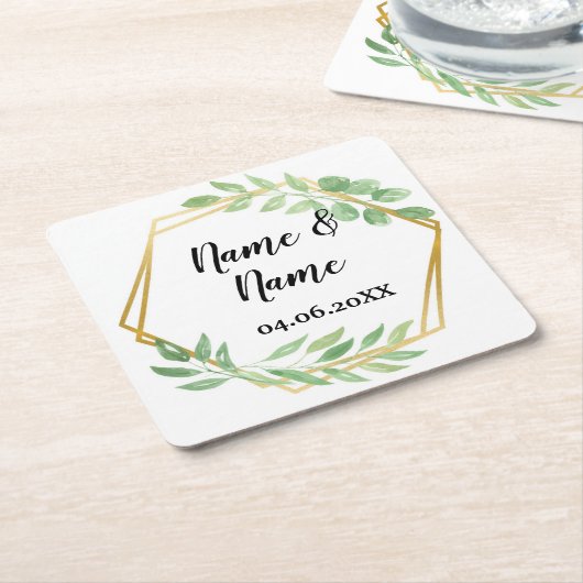 Gold Angular Lijst Leaves Onderzetters Wedparty (Schuin)