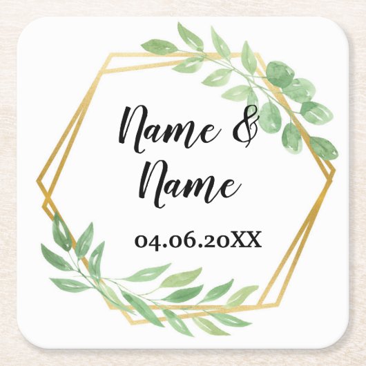 Gold Angular Lijst Leaves Onderzetters Wedparty (Voorkant)
