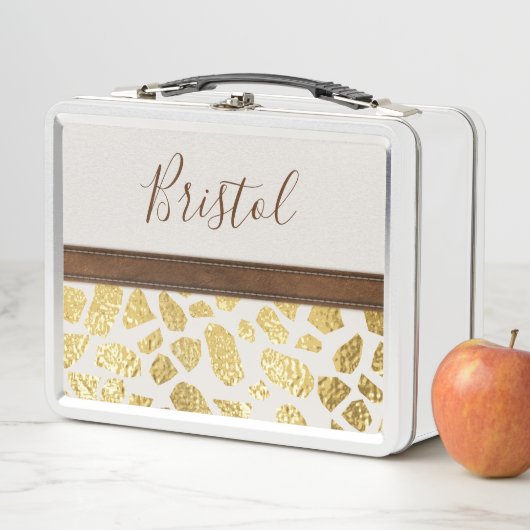 Gold Animal Print Faux Leather Trim op maat (In situ)