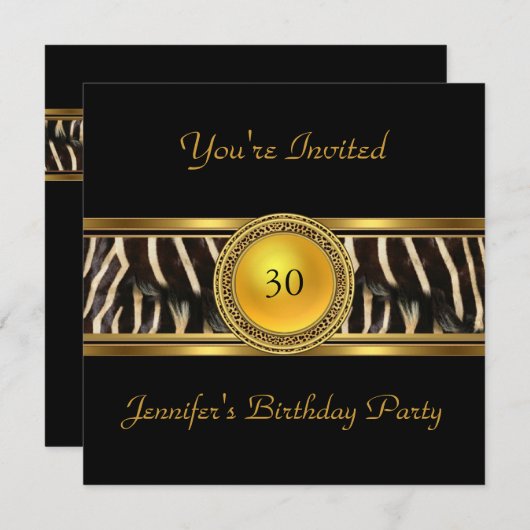 Gold Animal Wild Invite 30th Birthday Party 4 Kaart (Voorkant / Achterkant)