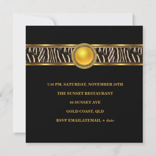 Gold Animal Wild Invite 30th Birthday Party 4 Kaart (Achterkant)