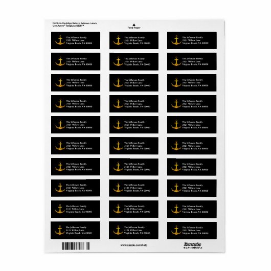 Gold Anker Return Address Labels (Full Sheet)